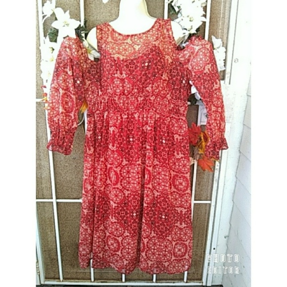 KNOX ROSE RED PRINT COLD SHOULDER DRESS SIZE XXL - Picture 3 of 4